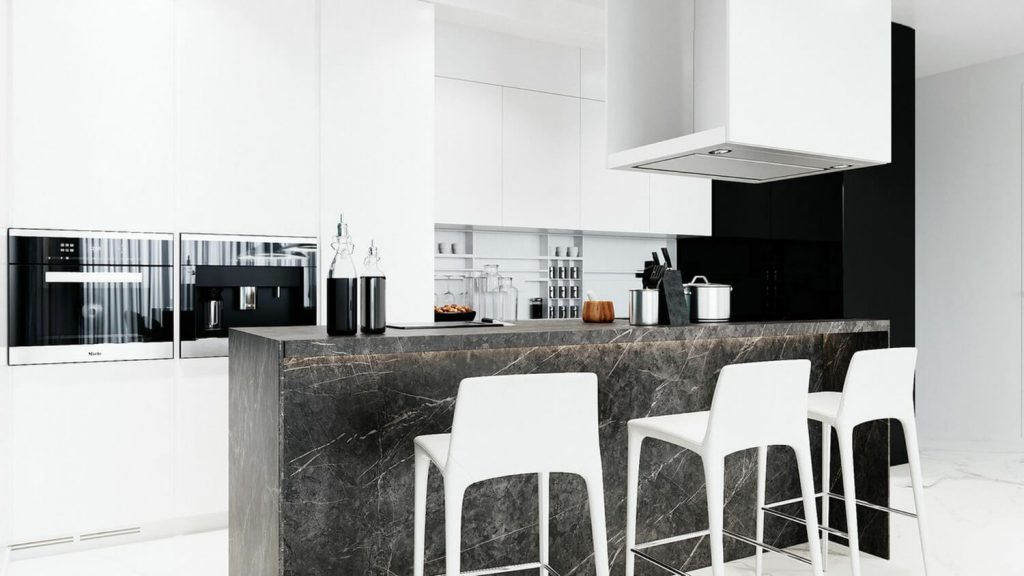 cocina blanca y encimera negra diseños modernos