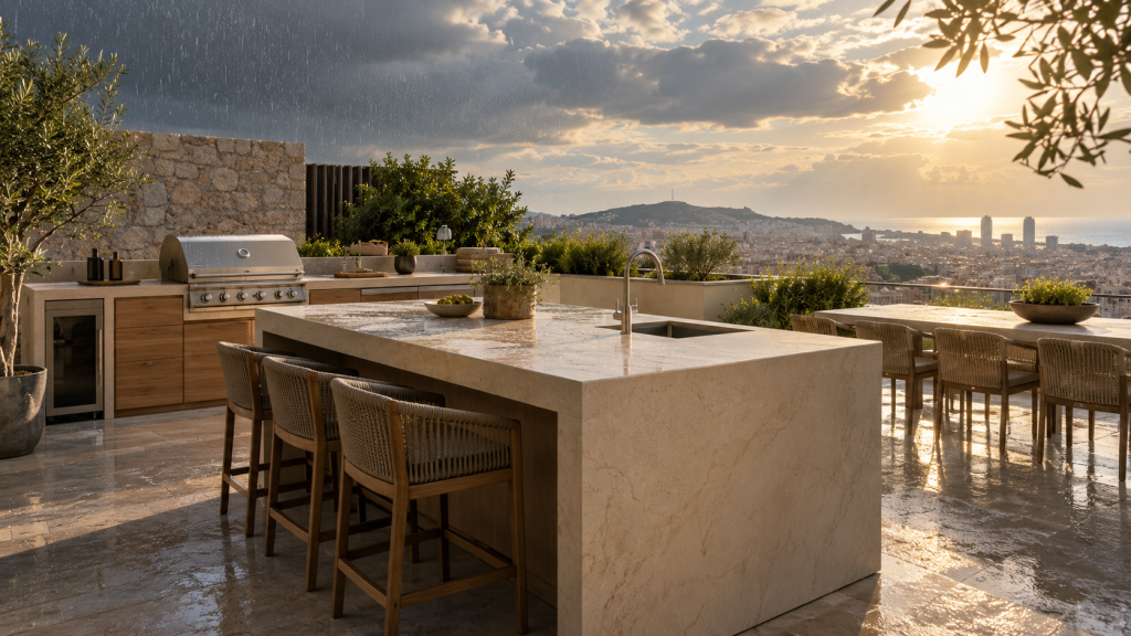 Cocinas exteriores: qué debe cumplir una encimera expuesta al sol y la lluvia